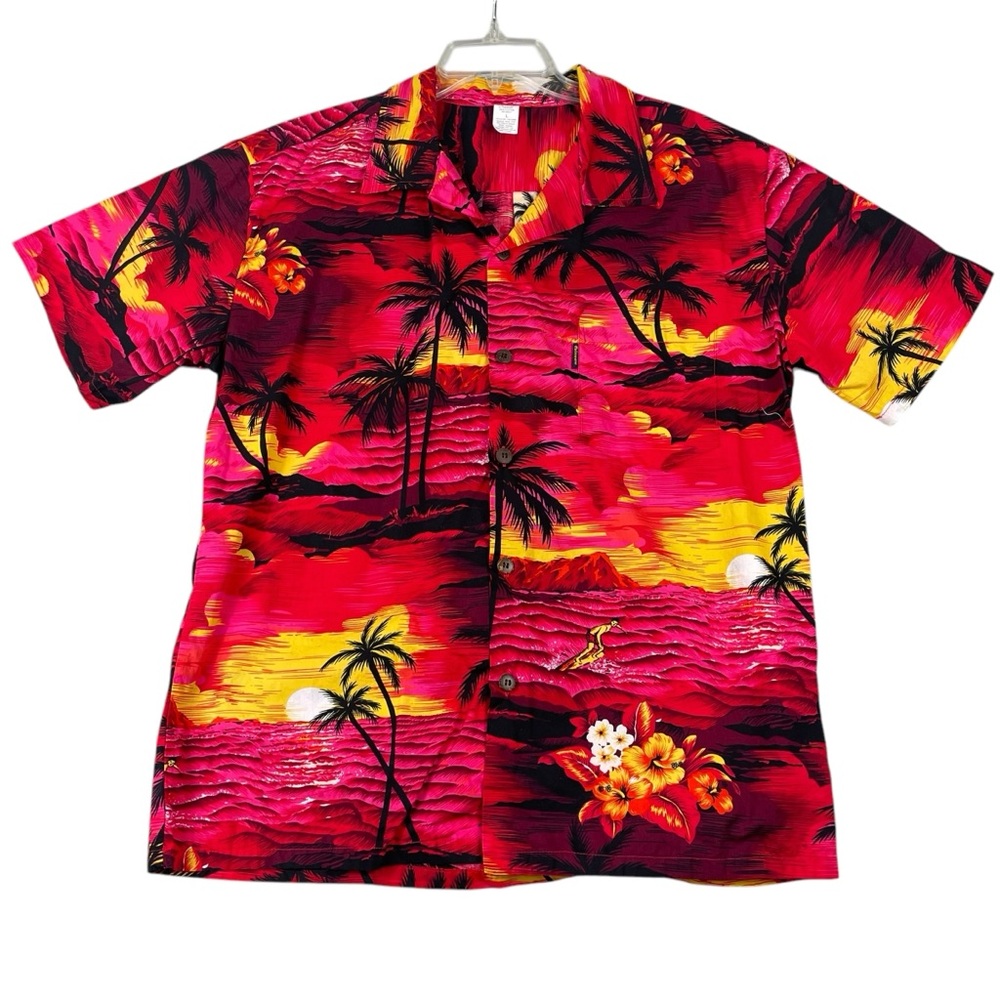 Men's Palmwave Hawaii 100% Cotton Short Sleeve Button‎ Down Large